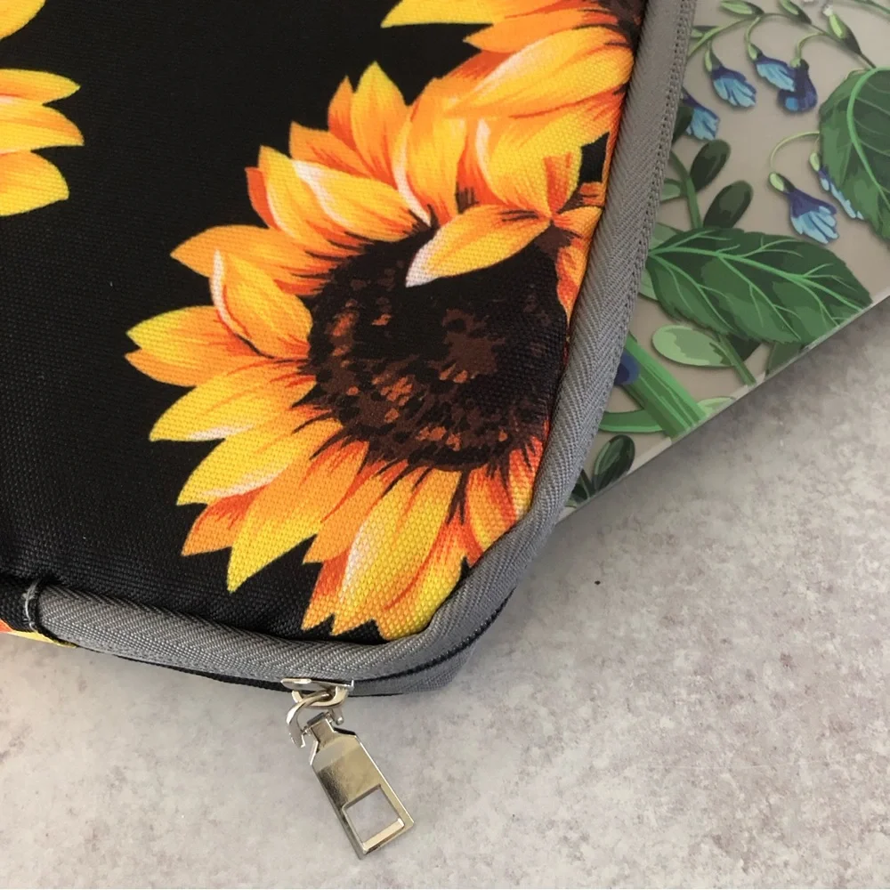 Sunflower Floral Pattern Fabric Laptop Sleeve Soft Computer Case NEW